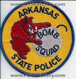 Arkansas State Police Bomb Squad (Arkansas)
Thanks to EmblemAndPatchSales.com for this scan.
