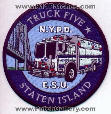 New York Police Department ESU Truck 5
Thanks to EmblemAndPatchSales.com for this scan.
Keywords: nypd city of emergency services unit staten island five