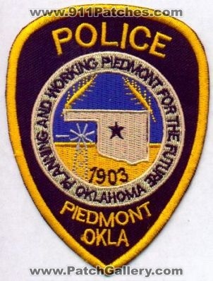 Piedmont Police
Thanks to EmblemAndPatchSales.com for this scan.
Keywords: oklahoma
