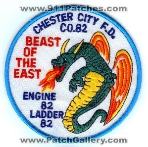 Chester City FD Co 82
Thanks to PaulsFirePatches.com for this scan.
Keywords: pennsylvania fire department company engine ladder