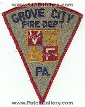 Grove City Fire Dept
Thanks to PaulsFirePatches.com for this scan.
Keywords: pennsylvania department