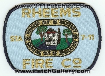 Rheems Fire Co Sta 7-11
Thanks to PaulsFirePatches.com for this scan.
Keywords: pennsylvania company station