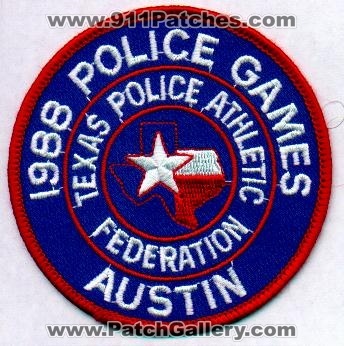 Texas Police Athletic Federation 1998 Police Games
Thanks to EmblemAndPatchSales.com for this scan.
Keywords: austin