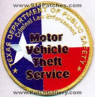 Texas Department of Public Safety Motor Vehicle Theft Service
Thanks to EmblemAndPatchSales.com for this scan.
Keywords: dps police criminal law enforcement