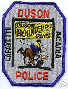 Duson Police
Thanks to apdsgt for this scan.
Keywords: louisiana lafayette acadia