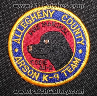 Allegheny County Arson K-9 Team Fire Marshal (Pennsylvania)
Thanks to Matthew Marano for this picture.
Keywords: k9 codie ad-2