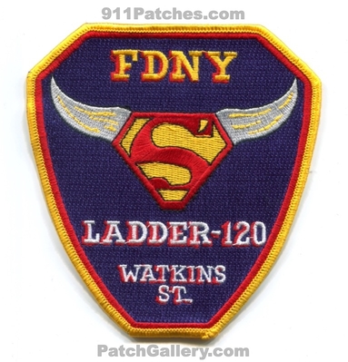 New York City Fire Department FDNY Ladder 120 Patch (New York)
Scan By: PatchGallery.com
Keywords: of dept. f.d.n.y. company co. station watkins st. street superman