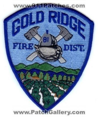 Gold Ridge Fire District (California)
Thanks to PaulsFirePatches.com for this scan.
Keywords: dist. department dept.