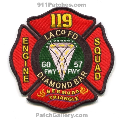 Los Angeles County Fire Department Station 119 Patch (California)
Scan By: PatchGallery.com
Keywords: co. of dept. lacofd l.a.co.f.d. company engine squad diamond bar 60 fwy 57 bermuda triangle