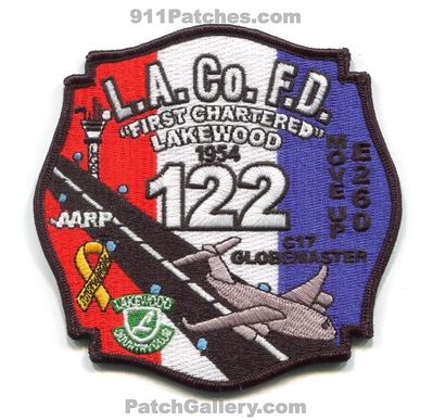 Los Angeles County Fire Department Station 122 Patch (California)
Scan By: PatchGallery.com
Keywords: co. of dept. lacofd l.a.co.f.d. company "first chartered" lakewood 1954 c17 globemaster aarp move up e260 country club