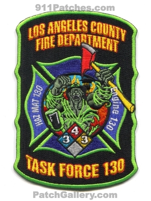 Los Angeles County Fire Department Task Force 130 Patch (California)
Scan By: PatchGallery.com
Keywords: co. of dept. lacofd l.a.co.f.d. company hazmat haz-mat hazardous materials engine tf130 hulk