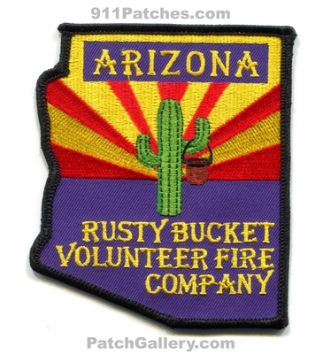 Rusty Bucket Volunteer Fire Company Patch (Arizona) (State Shape)
Scan By: PatchGallery.com
Keywords: vol. co. department dept. west side bad boys clown