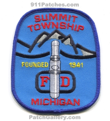 Summit Township Fire Department Patch (Michigan)
Scan By: PatchGallery.com
Keywords: twp. dept. fd founded 1941
