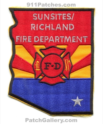 Sunsites Richland Fire Department Patch (Arizona) (State Shape)
Scan By: PatchGallery.com
Keywords: dept.