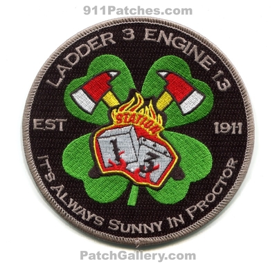 Tacoma Fire Department Station 13 Patch (Washington)
Scan By: PatchGallery.com
[b]Patch Made By: 911Patches.com[/b]
Keywords: dept. engine ladder company co. its always sunny in proctor est 1911