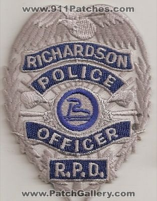 Richardson Police Officer (Texas)
Thanks to Police-Patches-Collector.com for this scan.
Keywords: r.p.d. rpd department