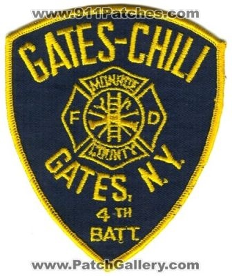 Gates Chili Fire Department 4th Battalion Patch (New York)
[b]Scan From: Our Collection[/b]
Keywords: fd