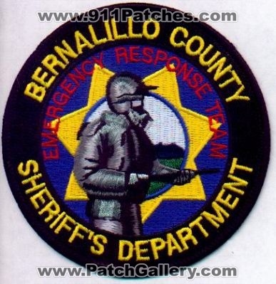 Bernalillo County Sheriff's Department Emergency Response Team
Thanks to EmblemAndPatchSales.com for this scan.
Keywords: new mexico sheriffs