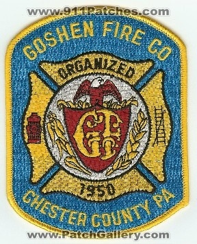 Goshen Fire Co
Thanks to PaulsFirePatches.com for this scan.
Keywords: pennsylvania company chester county