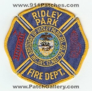 Ridley Park Fire Dept
Thanks to PaulsFirePatches.com for this scan.
Keywords: pennsylvania department