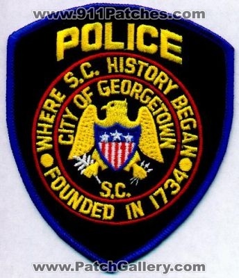 Georgetown Police
Thanks to EmblemAndPatchSales.com for this scan.
Keywords: south carolina city of