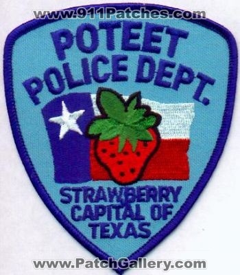 Poteet Police Dept
Thanks to EmblemAndPatchSales.com for this scan.
Keywords: texas department
