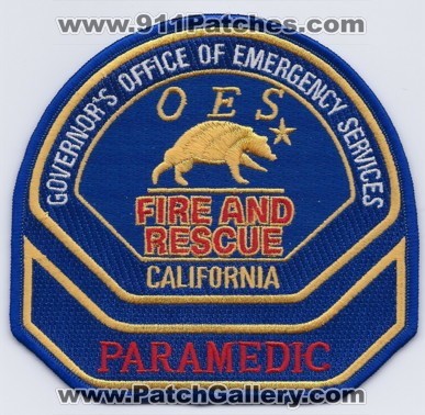 California Governor's Office of Emergency Services Fire and Rescue Paramedic (California)
Thanks to PaulsFirePatches.com for this scan.
Keywords: governors oes