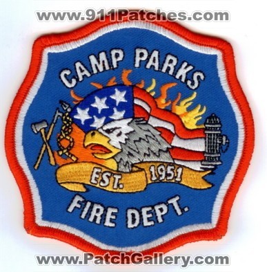 Camp Parks Fire Department (California)
Thanks to PaulsFirePatches.com for this scan.
Keywords: dept.