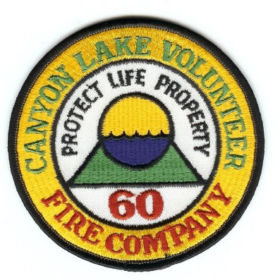 Canyon Lake Volunteer Fire Company
Thanks to PaulsFirePatches.com for this scan.
Keywords: california 60