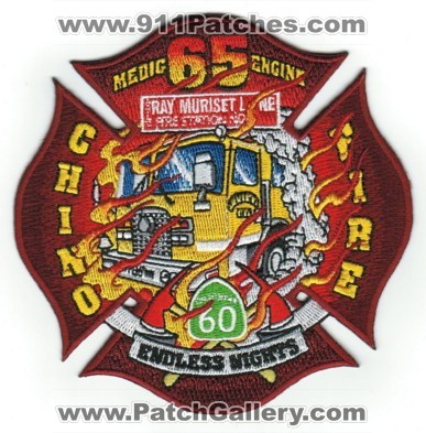 Chino Fire Department Engine 65 Medic 65 (California)
Thanks to PaulsFirePatches.com for this scan.
Keywords: dept.
