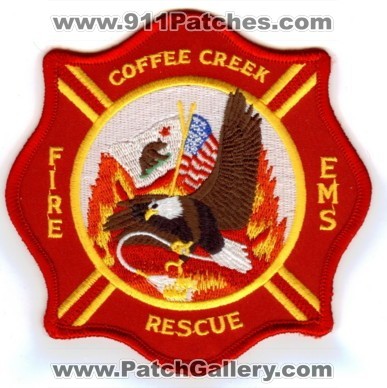Coffee Creek Fire EMS Rescue Department (California)
Thanks to PaulsFirePatches.com for this scan.
Keywords: dept.