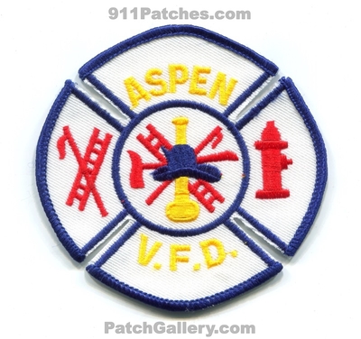 Aspen Volunteer Fire Department Patch (Colorado)
[b]Scan From: Our Collection[/b]
Keywords: vol. dept. vid v.f.d.