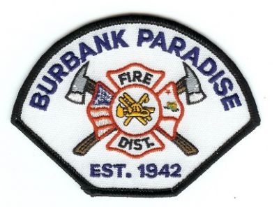 Burbank Paradise Fire Dist
Thanks to PaulsFirePatches.com for this scan.
Keywords: california district