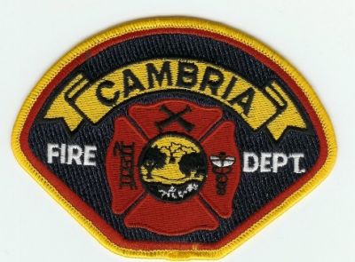 Cambria Fire Dept
Thanks to PaulsFirePatches.com for this scan.
Keywords: california department