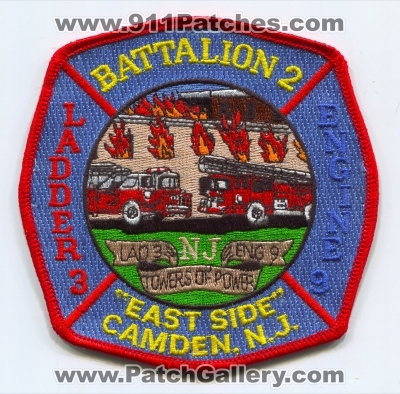 Camden Fire Department Engine 9 Ladder 3 Battalion 2 Patch (New Jersey)
Scan By: PatchGallery.com
Keywords: dept. company co. station towers of power east side nj n.j.