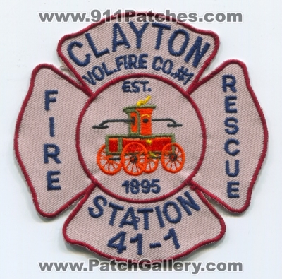 Clayton Volunteer Fire Company Number 1 Station 41-1 Patch (New Jersey)
Scan By: PatchGallery.com
Keywords: vol. co. no. #1 rescue department dept.