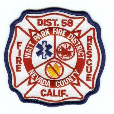 Dist 58 Fire Rescue
Thanks to PaulsFirePatches.com for this scan.
Keywords: california district watt park nevada county