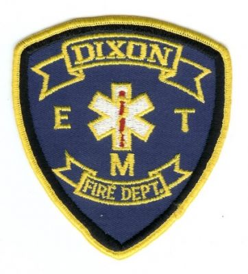 Dixon Fire Dept EMT
Thanks to PaulsFirePatches.com for this scan.
Keywords: california department