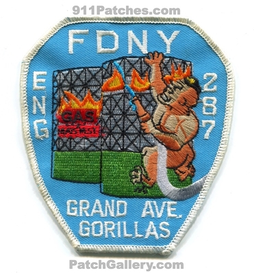 New York City Fire Department FDNY Engine 287 Patch (New York)
Scan By: PatchGallery.com
Keywords: of dept. f.d.n.y. company co. station grand ave. gorillas