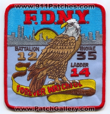 New York City Fire Department FDNY Engine 35 Ladder 14 Battalion 12 Patch (New York)
Scan By: PatchGallery.com
Keywords: of dept. f.d.n.y. company co. station forever watchful