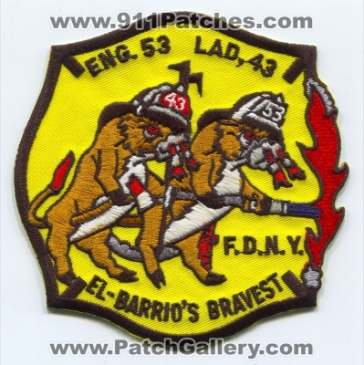 New York City Fire Department FDNY Engine 53 Ladder 43 Patch (New York)
Scan By: PatchGallery.com
Keywords: of dept. f.d.n.y. company co. station eng. lad. el barrios bravest