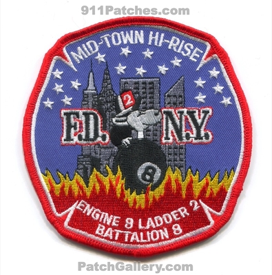 New York City Fire Department FDNY Engine 8 Ladder 2 Battalion 8 Patch (New York)
Scan By: PatchGallery.com
Keywords: of dept. f.d.n.y. company co. station mid-town hi-rise eight ball snoopy