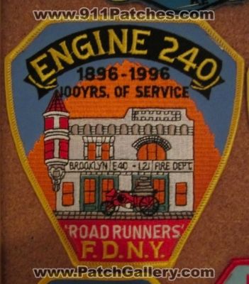 FDNY New York City Fire Department Engine 240 100 Years of Service (New York)
Picture By: PatchGallery.com
Thanks to Jeremiah Herderich
Keywords: of dept. f.d.n.y. yrs. brooklyn e40 engine l21 ladder