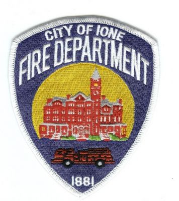 Ione Fire Department
Thanks to PaulsFirePatches.com for this scan.
Keywords: california city of