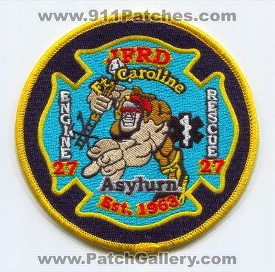 Jacksonville Fire and Rescue Department Station 27 Patch (Florida)
Scan By: PatchGallery.com
Keywords: Dept. JFRD J.F.R.D. Engine Rescue Company Co. Fort Ft. Caroline - Asylurn - Est. 1963