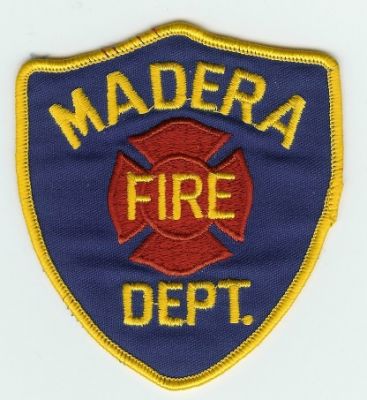 Madera Fire Dept
Thanks to PaulsFirePatches.com for this scan.
Keywords: california department