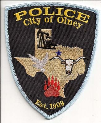 Olney Police
Thanks to EmblemAndPatchSales.com for this scan.
Keywords: texas city of