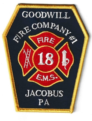 Good Will Fire Department 1 Jacobus Patch (Pennsylvania)
Thanks to Ronnie5411 for this scan.
Keywords: 18