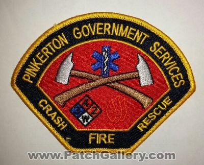 Pinkerton Government Services Crash Fire Rescue CFR Department Patch (California)
Thanks to TEgan for this picture.
Keywords: dept.