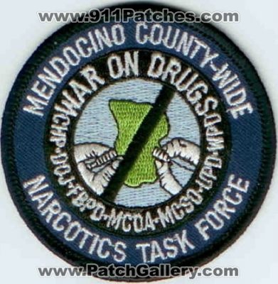 Mendocino County Wide Narcotics Task Force (California)
Thanks to Police-Patches-Collector.com for this scan.
